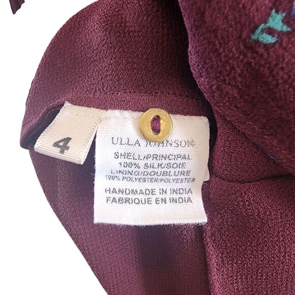 Ulla Johnson Gita Mini Dress Boho Silk Floral Embroidered Tassel Burgundy Size 4 - Picture 11 of 11